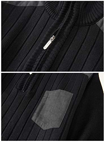 Gioberti Men's Half Zip Pullover Knitted Regular Fit Sweater With Soft Brushed Flannel Lining, Black, Medium #TOP2