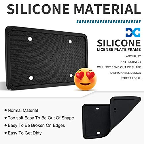 XCLPF Silicone Black License Plate Frame Covers 2 Pack- Front and Back Car Plate Bracket Holders. Rust-Proof, Rattle-Proof, Weather-Proof ( Black) - Thumbnail 4