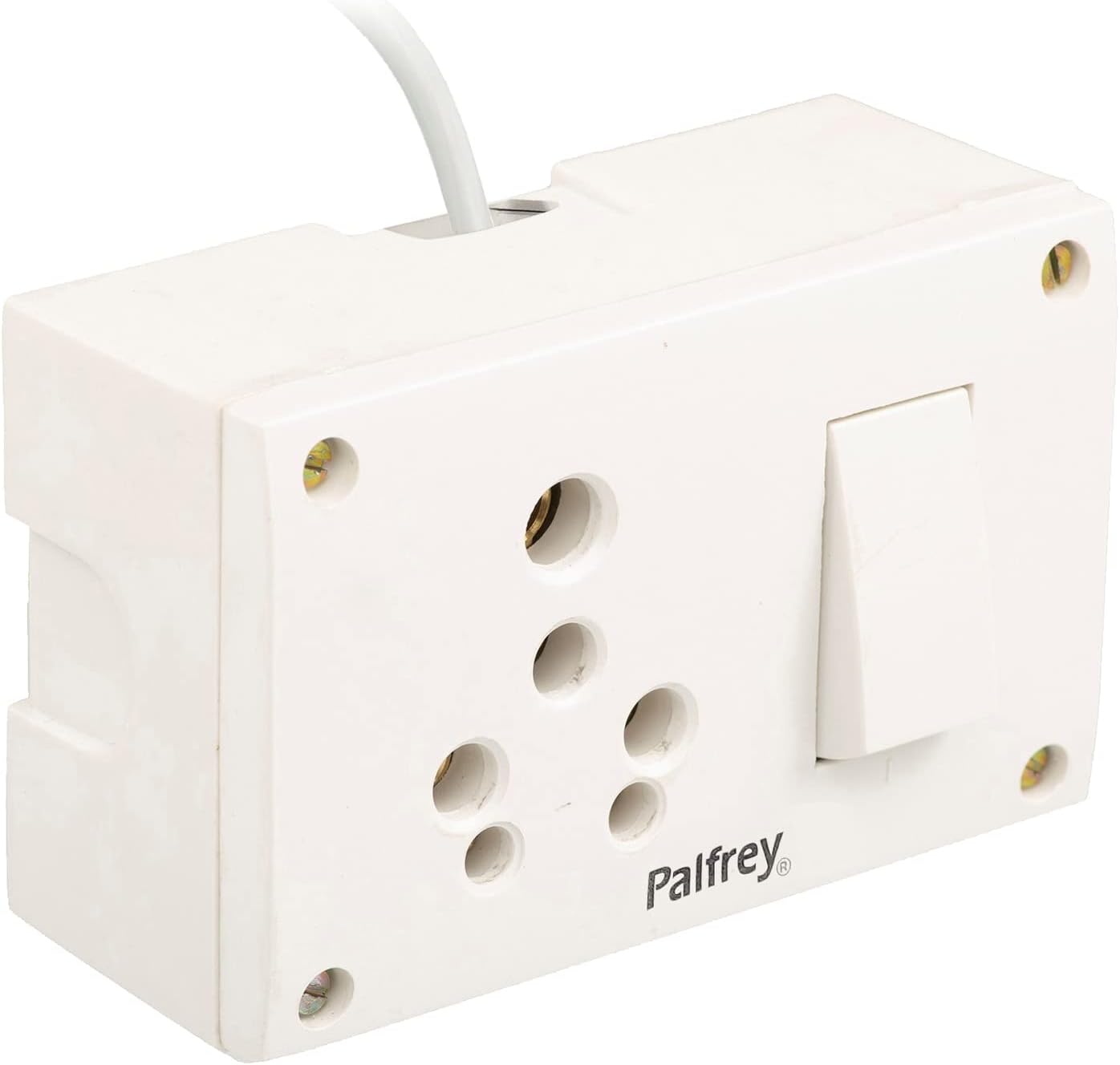 Palfrey Electric Extension Board - Single 16A with Switch and Heavy Duty 2 Meter Wire (2200W) (White)