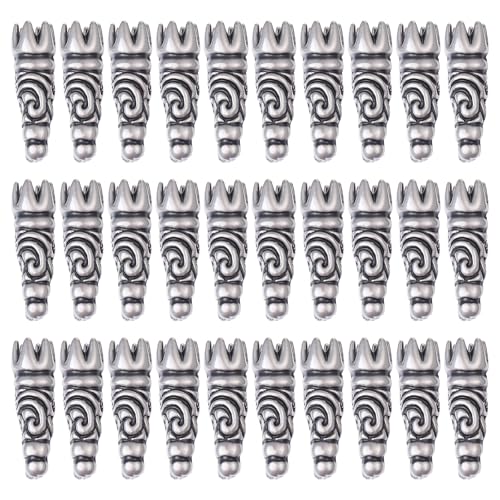 CHGCRAFT 30pcs Bolo Tie Tips Tibetan Style Alloy Replacement End Caps Metal Cord End Caps DIY Bolo Tie Making Kit for Buddhist Jewelry Making, Antique Silver, 1x0.3inch