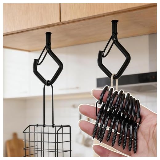 5Pcs Eye Screw Hooks for Hanging Heavy Duty with Safety Buckle. Metal Ceiling Hooks for Hanging Plants,Cup,Wind Chime,Bird Feeders,Christmas String Lights at Indoor&Outdoor (Black, 6.2x2.6cm)