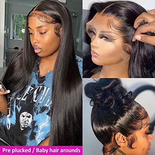 Hermosa 13X4 Hd Transparent Lace Front Wigs Human Hair Pre Plucked With Baby Hair 220% Density 9A Brazilian Straight Glueless Human Hair Wigs For Black Women Natural Hairline 24 Inch #TOP2
