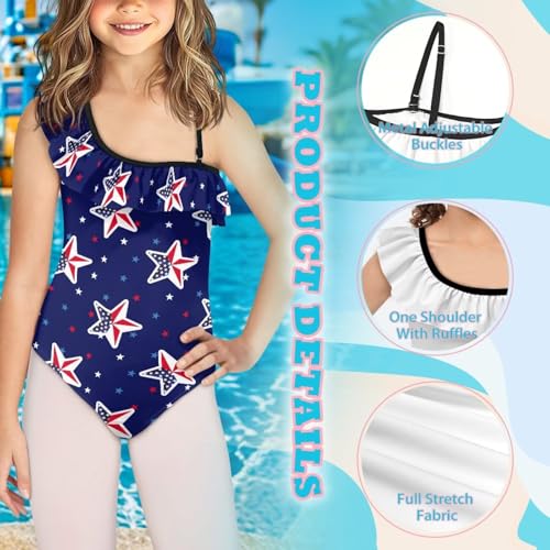 doginthehole Girls One Piece Swimsuits 3-14 Years Ruffle Trim Beach Bathing Suit for Kids Swimwear with Adjustable Strap4