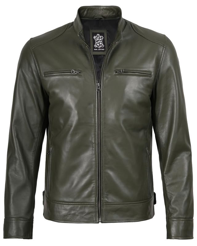 Image of Decrum Mens Leather Jacket - Cafe Racer Style Real Lambskin Leather Jacket Men
