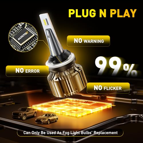 Image of AUXITO 881 889 886 894 862 896 898 LED Fog Light Bulbs 18000LM, 1000% Brighter 6500K H27 Fog Lights, 1:1 OEM Replacement for Cars Trucks SUVs, 3-Minute Installation, IP68 Waterproof, Pack of 2