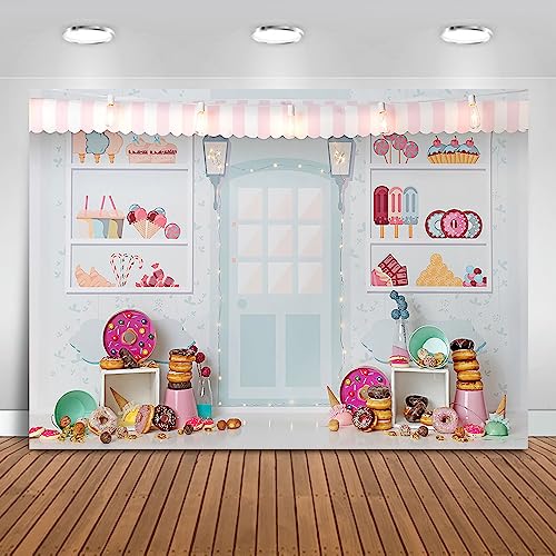 Mocsicka Dessert Shop Theme Backdrop Donut Decoration Ice Cream Girl Birthday Party Background 7x5ft Cake Smash Birthday Photography Backdrop Photo Studio Props