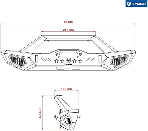 Miniatura 5 de Tyger Auto TG-BP6J85368 Kit de parachoques delantero con placa de cabrestante montaje en anillo en D compatible con Jeep Wrangler TJ/YJ 1987-2006 |