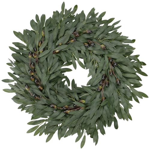 22 Inch Olive Wreath for Front Door Spring Summer Wreaths for Front Door with Faux Grapevine Base Artificial Greenery Wreath for Year Round Farmhouse Porch Wall Window Decor