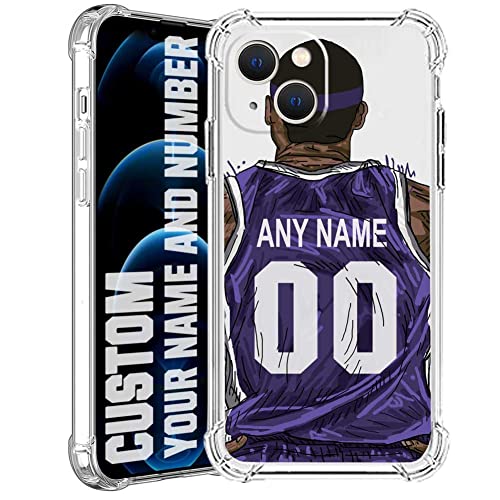 IKPYTREE Custom Your Name & Number Crystal Clear Basketball Jersey Case for iPhone 13 12 11 Xs Max XR 8 7 6 Plus 11 Pro Mini,Thin Shockproof Protective Customized Transparent Case(Sacramento Purple)
