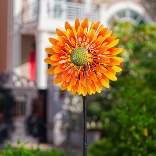 Image of VEWOGARDEN Sunflower Wind Spinner with 4 Blades, Metal Kinetic Wind Spinners Outdoor for Yard, Garden, Lawn Decorations