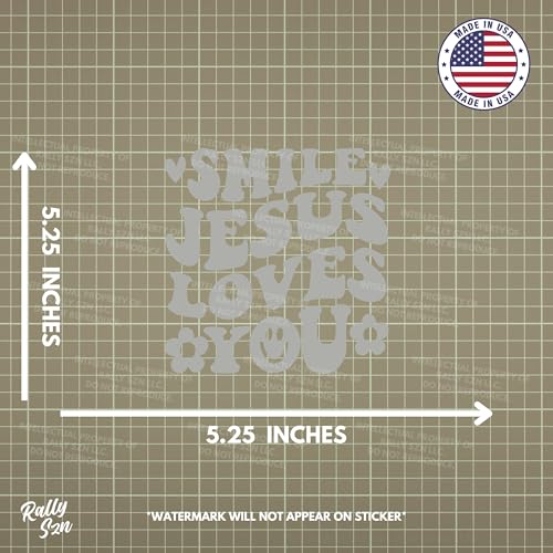 Image of Smile Jesus Loves You - Christian Jesus Cross Car Vinyl Decal Bumper Sticker for Car, Wall, Window, Vehicle, Weather Resistant, Viral (2, Silver)