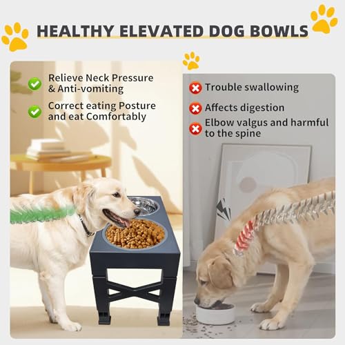 TUAHOO Erhöhter Hundenapf für kleine, mittelgroße und große Hunde, 5 höhenverstellbarer Ständer, Haustier-Futterstation mit 2 Edelstahlnäpfen & 1 Slow Feeder Bowl, Hundefutterstation