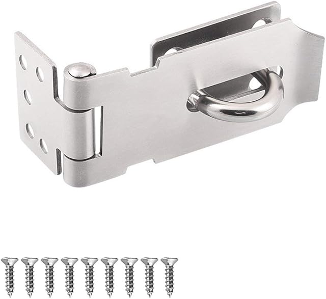 Door Padlock Hasp Heavy Duty Stainless Steel Padlock Hasp and Staple Security 4 Inch Padlock Hinge Latch Shed Lock Hasp Door Clasp Silver Gate Lock Latch for Internal External Door Cupboard Cabinet