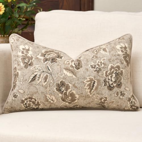 12x20 Pillow Cover Beige Vintage Floral Soft Decorative Lumbar Pillow Cover