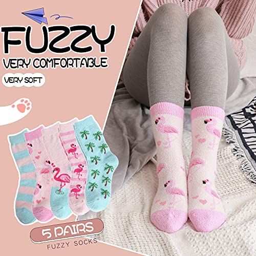 Image of EBMORE Fuzzy Socks for Women, Thick Cozy Warm Fluffy for Winter | Ultra Soft Plush Fleece Lining, Stretch Cuff, Comfy Heel & Toe, for Home & Sleep, Gifts Cabin Slipper Socks, 5 Pairs