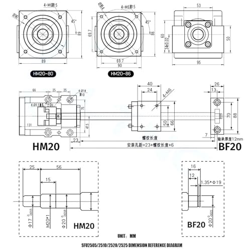 Metal Ball Screw nut end Processing Ball Screw Dia 25 Mm Kit SFU2510 200-1000mm C7 for Parts Screw with Single Nut+Motor Mount HM20-86+Support Seat BF20 +DSG25H+Coupler(600mm)