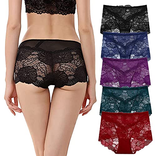 Image of PHOLEEY Womens Sexy Underwear Lace Panties High Waisted Plus Size Ladies Brief for Women 5-Pack