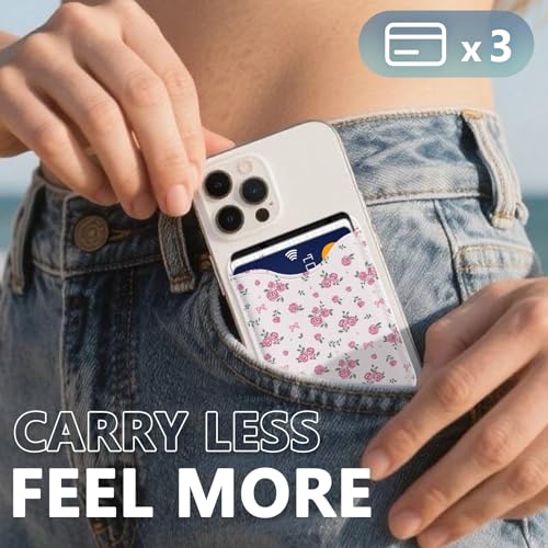 Image of Purple Floral Magnetic Wallets Compatible with Magsafe Wallet for iPhone 17 16 15 14 13 12 Pro Max Plus Flowers Card Holder for Women Fit 3 Cards Lether Phone Magnet Mag Safe
