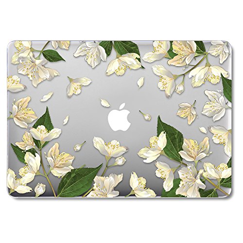 GMYLE MacBook Air 13 Inch Case A1466 A1369 Old Version 2010 2017, Hard Shell Plastic Clear Crystal Glossy Snap On Cover (White Floral Bloom)