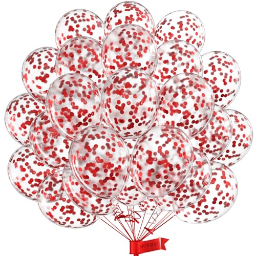 Image of Red Confetti Balloons - 12inch, 50 Pcs Latex Balloons for Birthday, Wedding, Baby Shower, Christmas Party Decoration