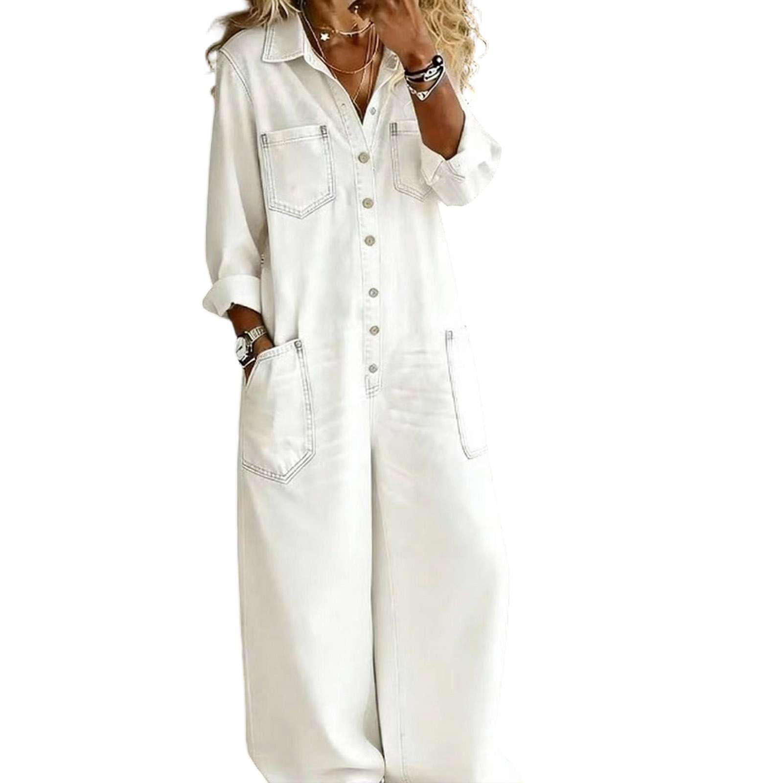 Latzhose Damen Denim Overall 80er Jahre Weite Bein Jumpsuit Sommer Boho Overalls Baggy Playsuits Arbeitslatzhose mit Taschen und Verstellbaren Trägern Tiefem Schritt Latzhosen Hosenanzug Festlich