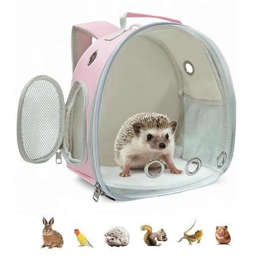 Small Animal Carrier Guinea Pig Backpack,Transparent, Breathable Backpack Carrier for Hedgehogs, Rabbits, Birds, Squirrels, Hamsters, Lizards Comfortable, Portable Travel Bag for Small Pets (Pink)