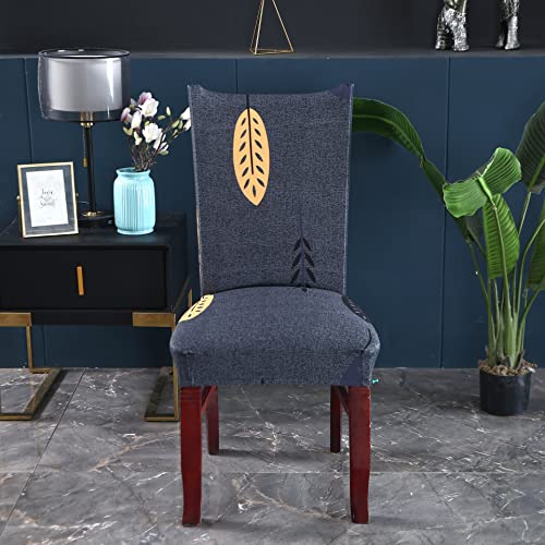Image of House of Quirk Elastic Chair Cover Stretch Removable Washable Short Dining Chair Cover Protector Seat Slipcover (Pack of 1, Mustard Leaf)