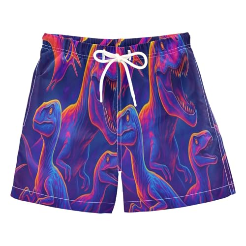 Swimming Clothes for Boys, Anti Chafe Swim Trunks for Boys 2 T, Stylized Neon Dinosaurs Dark