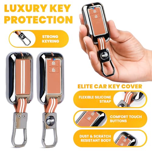 Image of Coll of Fest Premium Metal Silicone Brown Key Cover Compatible with Maruti Suzuki Swift | Baleno | Ertiga | Grand Vitara | New Brezza 2022 | Dzire | XL6 | Jimny 2 Button Key Glow in Dark