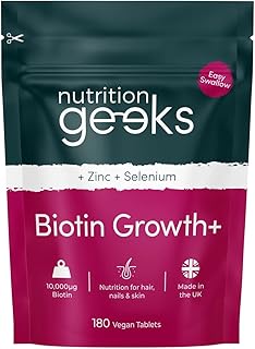 Biotin Hair Growth Supplement - 180 Tablets Enhanced with Zinc & Selenium, Hair Vitamins Complex - Biotin 10000 mcg - Vegan Supplement, Hair Skin and Nails Vitamins for Women & Men UK