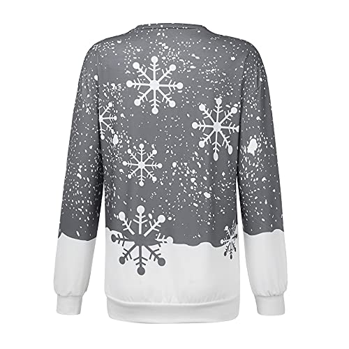 Holiday Sweaters For Women, Women's Fashion Tops Women Christmas With Lights Lady O-Neck Snowflake Printing Loose Long Sleeve Shirt Light Up Plus Size Tops Fall Ugly Sweater Tops (5Xl, Light Gray) #TOP2