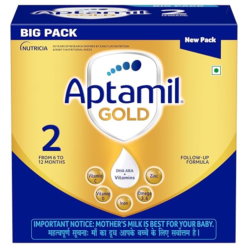 Aptamil Gold Infant Formula Milk Powder for Babies - Stage 2 (6-12 Months) - with Prebiotics and DHA - 1.2 kgs - Large Pack