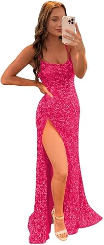 Vestidos de fiesta de lentejuelas para mujer, largos y brillantes, sin espalda, vestidos formales de fiesta de noche con abertura