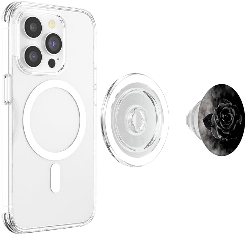 Beautiful Black Rose Flower Grayish-White Smoke Art PopSockets MagSafe PopGrip for iPhone