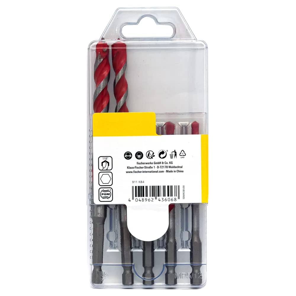 Fischer D-U Hex Set 5 Punte Trapano Universali Esagonali, 5 mm-12 mm, per Muro, Legno, Piastrelle, Plastica, Acciaio, Cemento, 561649