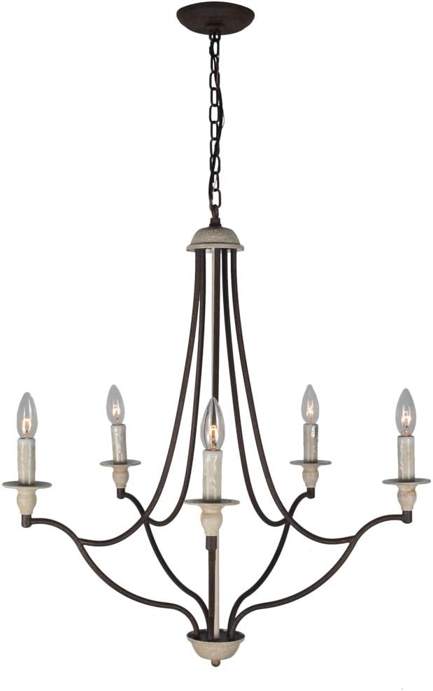 Baiwaiz Rustic Candle Chandelier Lighting for Living Room, Metal Vintage Dining Room Chandelier Antique French Country Pendant Chandelier Light 5 Lights Edison E12 098