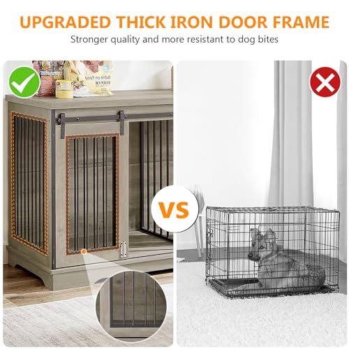 image for Yafylly 2-in-1 Double Dog Crate Furniture with Divider 60.6 Inch Grey 