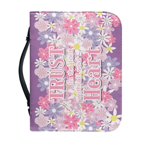 Borsa della copertura Bibbia per donne ragazze borsa con manico portatile per forniture di studio biblico Bellissimi fiori hippie 2XL-12x9x2.4 pelle sintetica