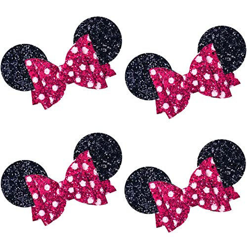 Fuhsy Mouse Hair Clips Hot Pink Bows Glitter Barretts 4Pcs 5 Inch Sparkly Clips For Toddlers Girls Teens Women Sequins Hair Bow Girls Hair Accessories For Holiday Decor Fuchsia Hair Clips For Styling #TOP20