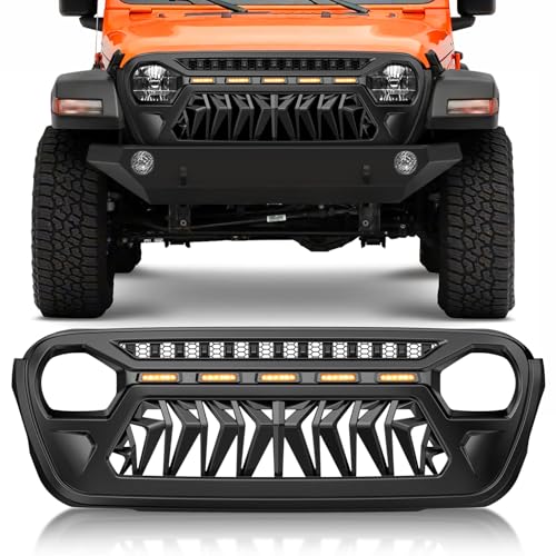 Image of Nilight Front Grille Cover for 2018 2019 2020 2021 2022 2023 2024 2025 Wrangler JL and Gladiator JT with LED Amber Lights Matte Black