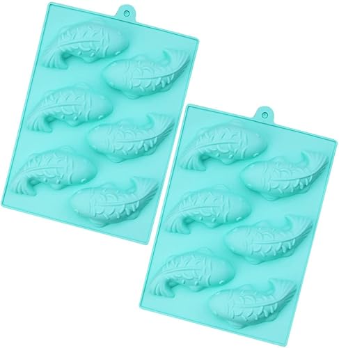 Angoily Juego de moldes para tartas, 2 moldes para hornear peces de carpa, para bricolaje, velas, sopa, epoxi, kit de decoración de pasteles, molde