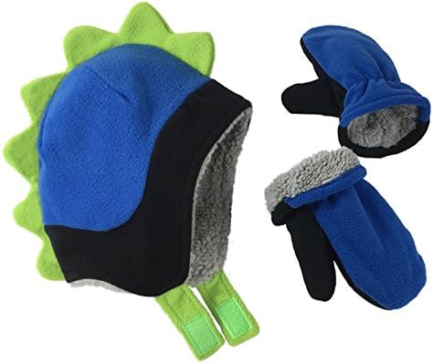N'Ice Caps Little Boys and Baby Soft Sherpa Lined Fleece Dino Hat Mitten Set (3-5 Years, Black/Royal/Neon Green)