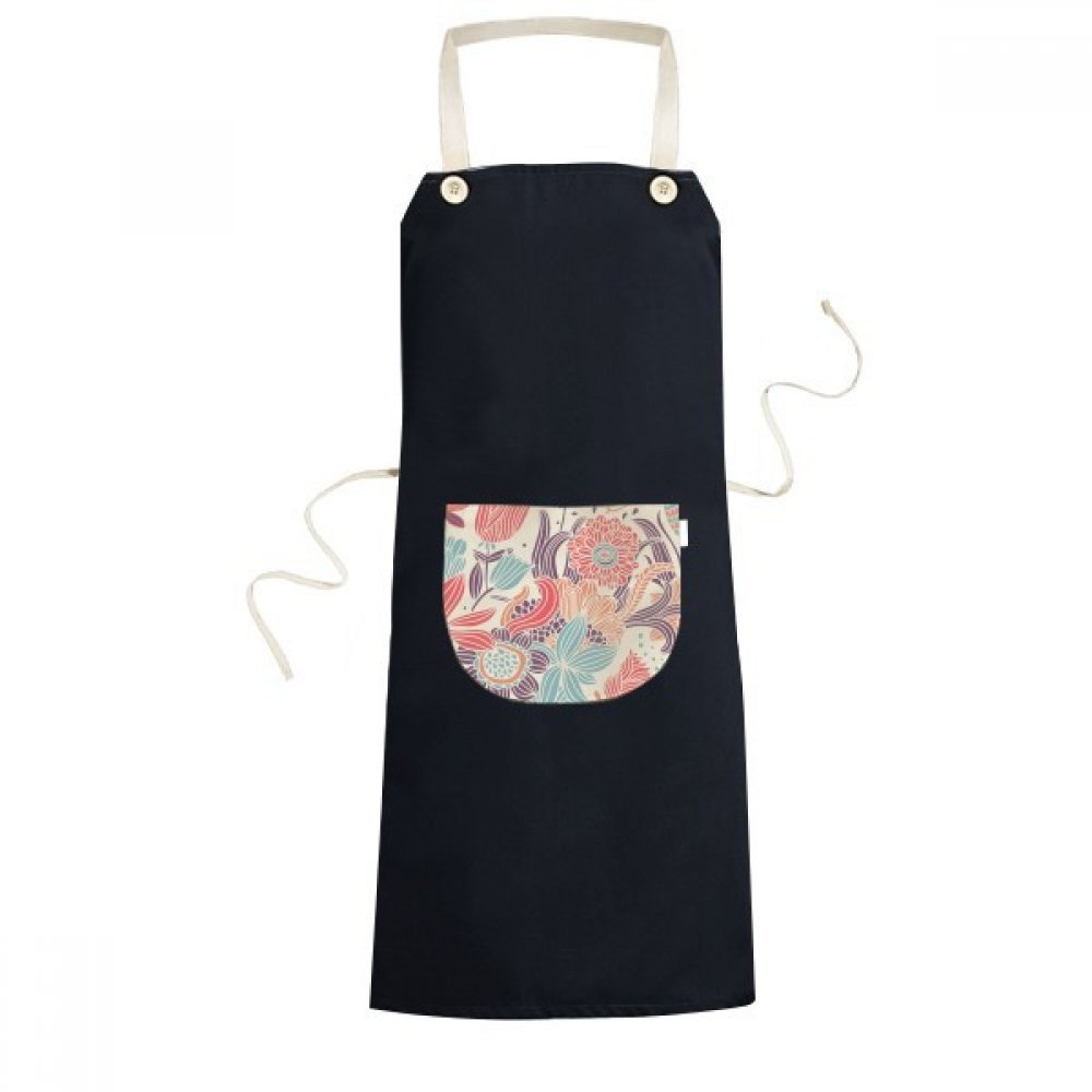 Tablier de cuisine réglable noir à motif de feuille et fleur 70x67cm avec poche