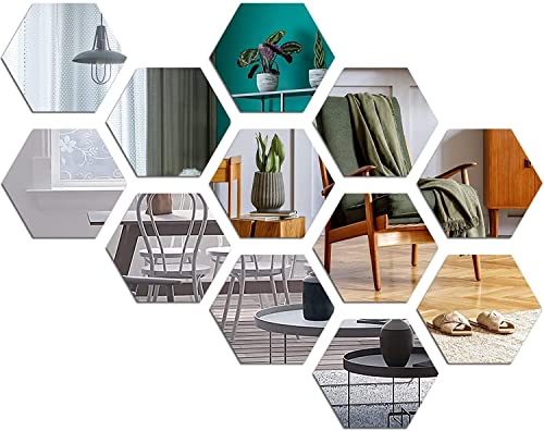 通用 Real Glass Hexagon 12Pcs Mirrortiles With Perfect Reflection - Aesthetic Mirror For A Modern Look - Real Glass Wall-Mounted Full Body Mirrors For Bathroom Bedroom Living Room Doors & Home Gym #TOP7