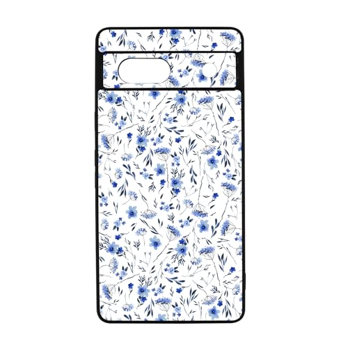 qizjio Cute Floral Phone Case for Google Pixel 7A, Aesthetic Blue Flower Cover for Teen Girls Women Kids