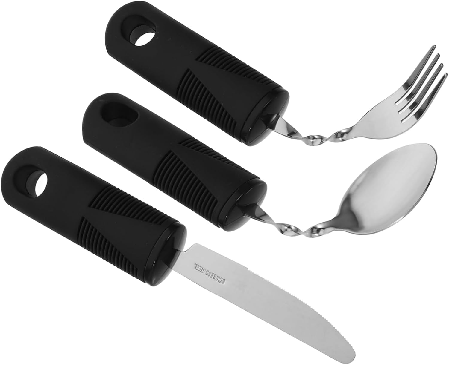 3pcs Adaptive Utensils Set Black for Adults with Hand Tremors