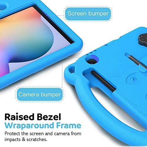 MoKo Case for Samsung Galaxy Tab S6 Lite 10.4 2022 (SM-P613/P619) & 2020 (SM-P610/P615), Heavy Duty EVA Foam Kids-Friendly Bear Cover with Hand-grip & Stand & Pen Holder - Blue