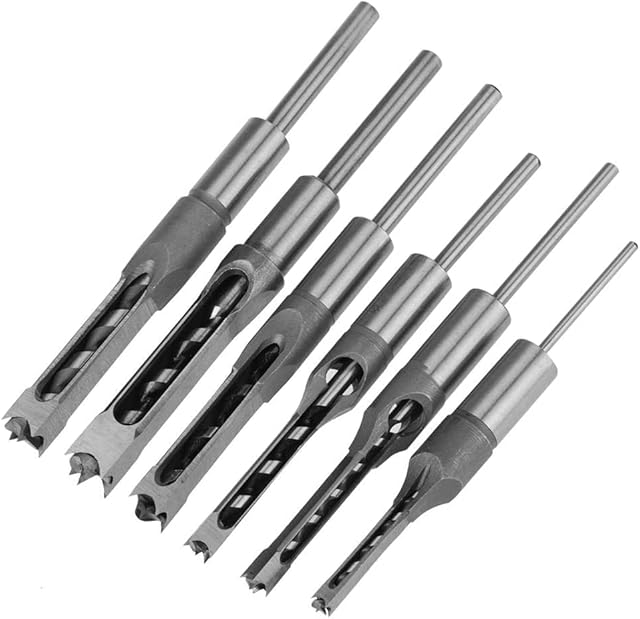 6Pcs Square-Hole Saw Auger Mortise Drill Bit Set Mortising Chisel Woodworking Tool Diy Woodworking Tools Spiral Drills Kits (1/4 Inch, 5/16 Inch, 3/8 Inch, 1/2 Inch, 9/16 Inches, 5/8 Inches)