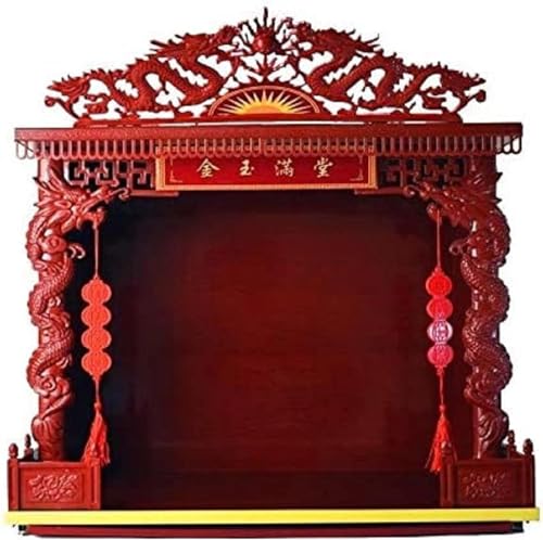中国仏壇 木製仏壇 12インチ幅の木製仏壇キャビネット 風水 プレミアムハンドメイド 木製彫刻 寺院 ディスプレイキャビネット 富の神 関功