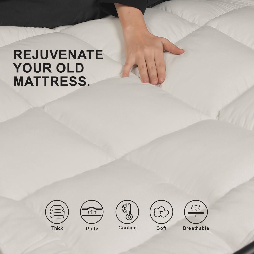 4AS Topper per materasso super morbido, per letto matrimoniale, imbottitura in microfibra da 1100 g/m², spessore extra 10 cm, con cinghie angolari elasticizzate, bianco (matrimoniale 137 x 190 cm)